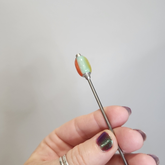 Sunglow Drift Stainless Steel Hair Stick, Shimmering Oval Resin Custom Length - Picture 5 of 5